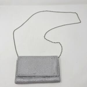 INC International Concepts Silver Gray Prudence Shiny Mesh Clutch Crossbody Bag